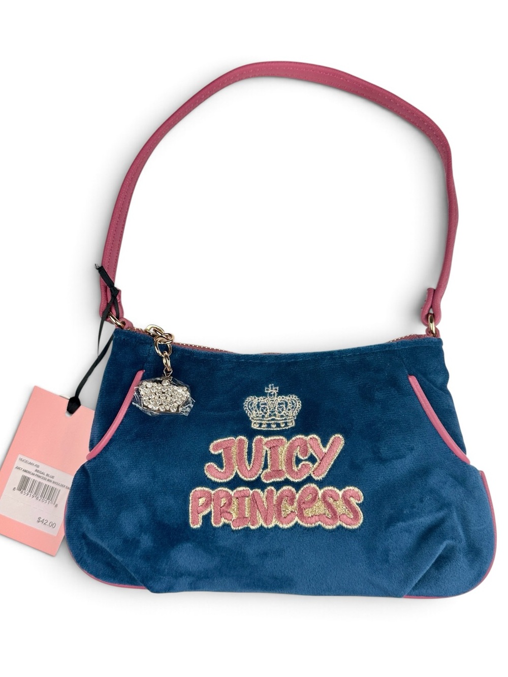 NWT Juicy Couture American Princess Regal Blue Pink Velour Mini Shoulder Bag